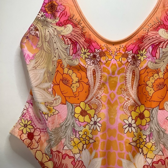 RIVER ISLAND Vibrant Pink/Orange Floral One-Piece Swimsuit Size 8 - Picture 6 of 14